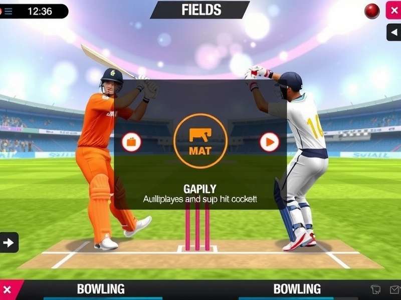 Super Hit Cricket gameplay screenshot showing batting interface