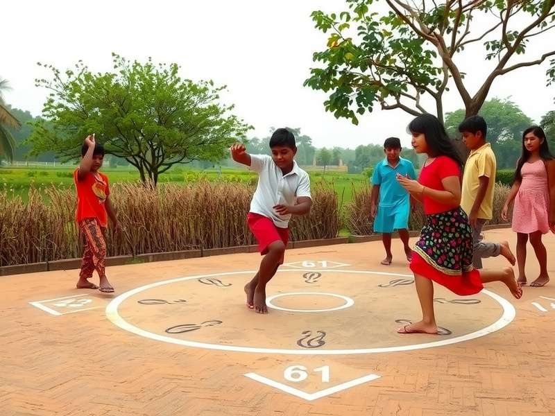 Traditional Indian children playing Ginger Leap in rural setting