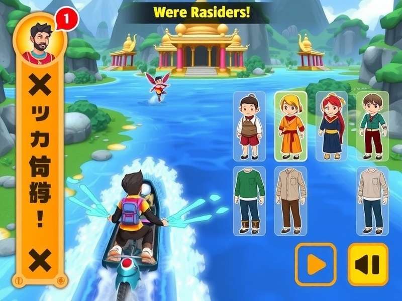 River Rider Madness environment showing detailed river landscape with temples and vegetation