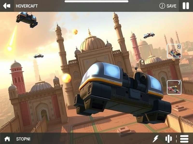 Hyderabad Hover Explorer showing futuristic cityscape with hovercrafts