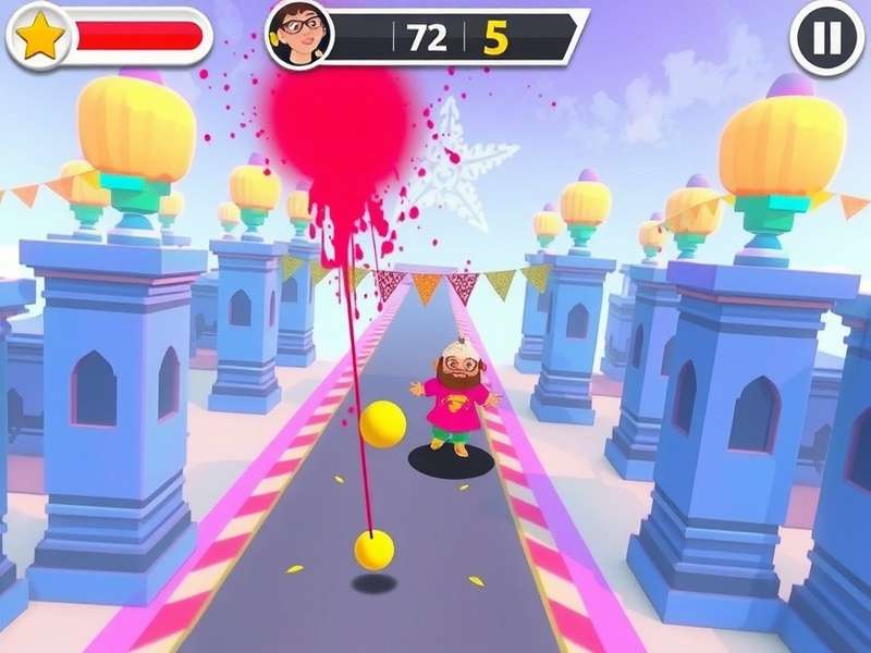 Holi Hyper Jumper gameplay screenshot showing colorful festival environment