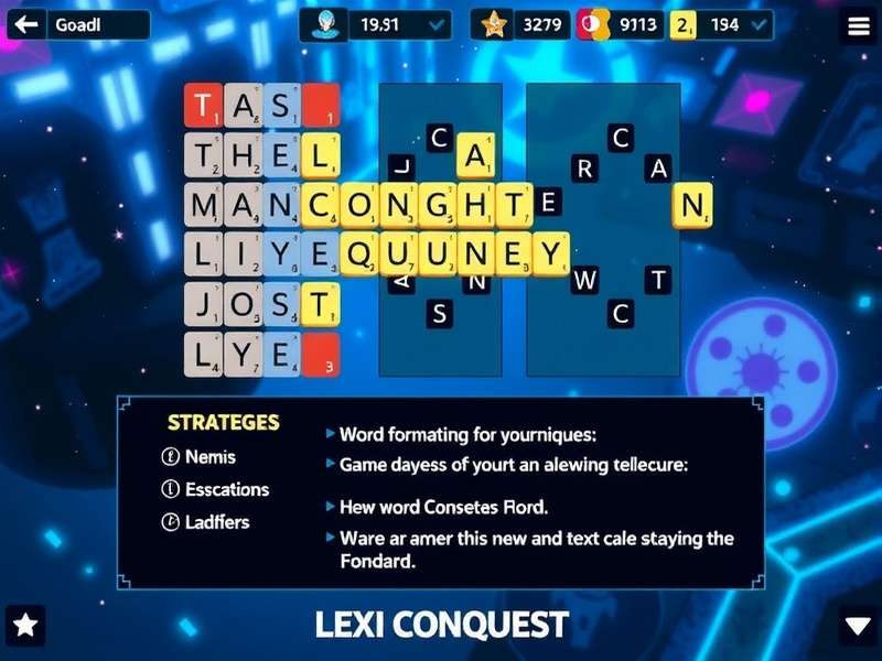 Lexi Conquest gameplay interface showing word tiles and scoring system