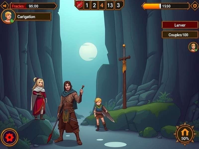 Retro Realm Quest story scene with main characters