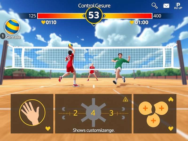 Southern Volley Ace control scheme illustration showing touch gestures