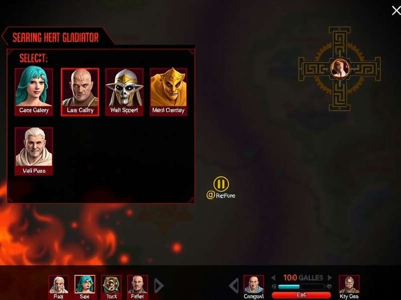 Searing Heat Gladiator character gallery showing diverse warriors