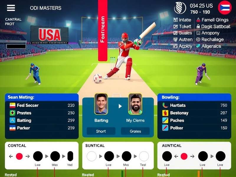 ODI Masters gameplay screenshot showing cricket field and players