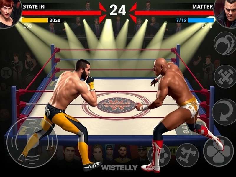 Wrestling War gameplay screenshot showing intense wrestling action