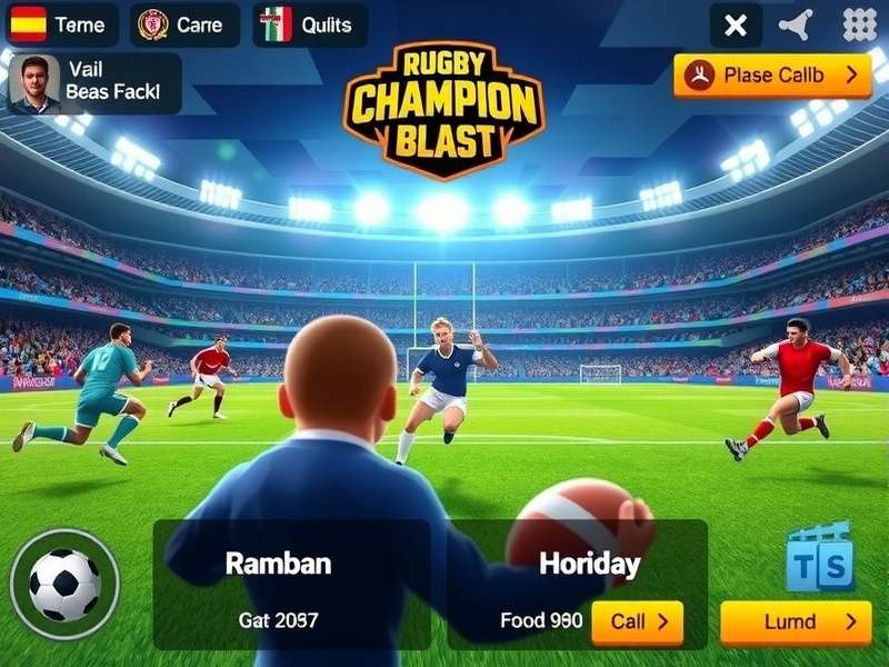 Rugby Champion Blast visual showcase with detailed stadium and player models