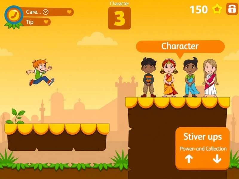 Jalebi Jump Champ character selection screen showing diverse Indian characters