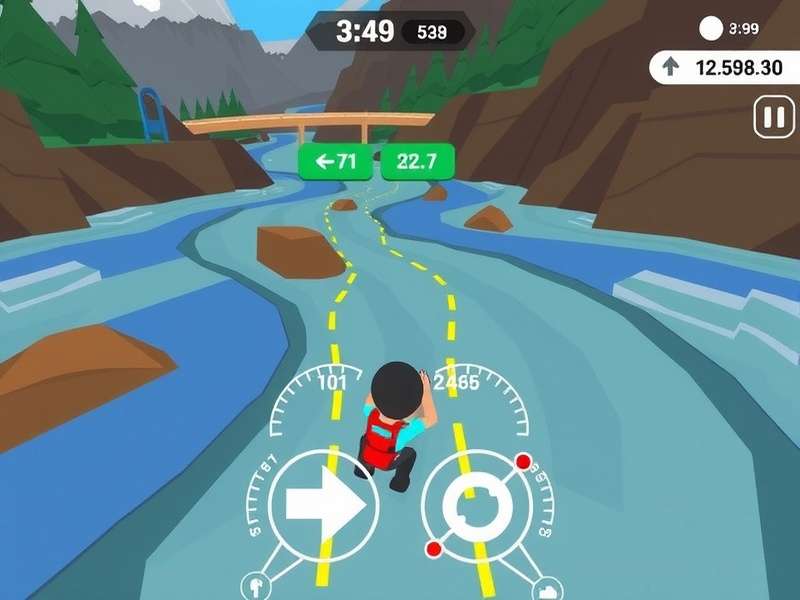 Adventure Rapids Master gameplay screenshot showing river rapids and character