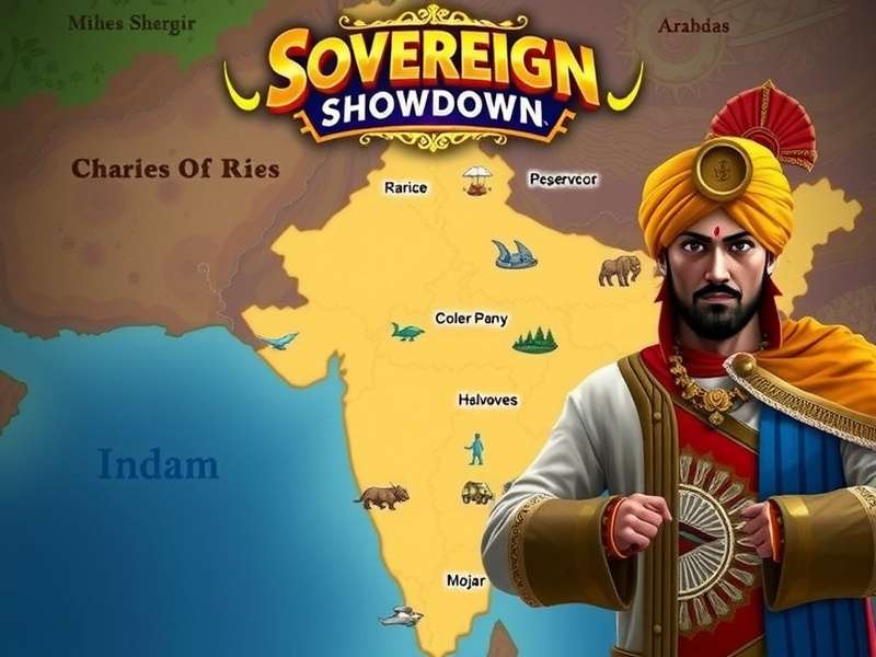 Sovereign Showdown gameplay screenshot showing character in traditional Indian attire