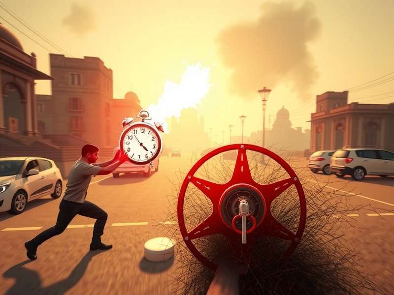 Superhot Desi Riot combat scene showing time-frozen action