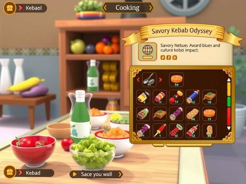 Cooking interface in Savory Kebab Odyssey showing various grilling options