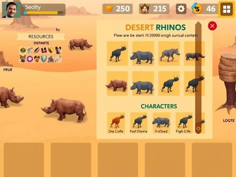 Character selection screen in Desert Rhino Champion