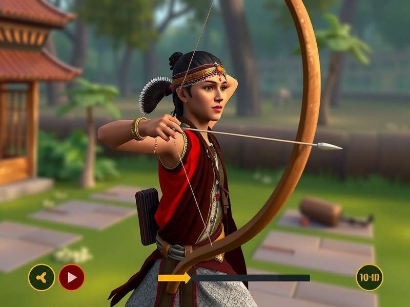 Desi Archery Virtuoso gameplay screenshot showing traditional Indian archery