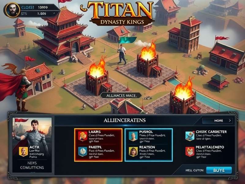 Titan Dynasty Kings Legacy gameplay screenshot showing empire building and hero characters