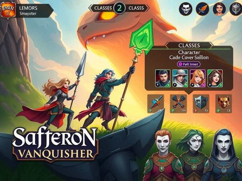 Saffron Scepter Vanquisher character selection screen showing diverse classes