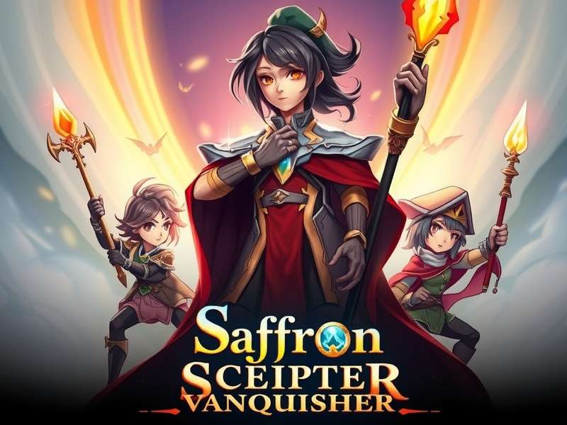 Saffron Scepter Vanquisher game cover art showing heroic characters