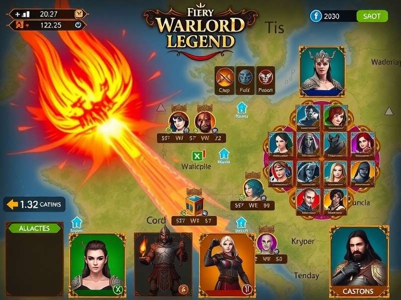 Fiery Warlord Legend strategic map showing kingdom territories