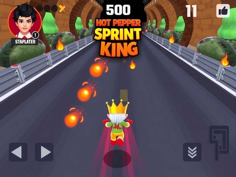 Hot Pepper Sprint King gameplay screenshot showing character racing with spicy effects