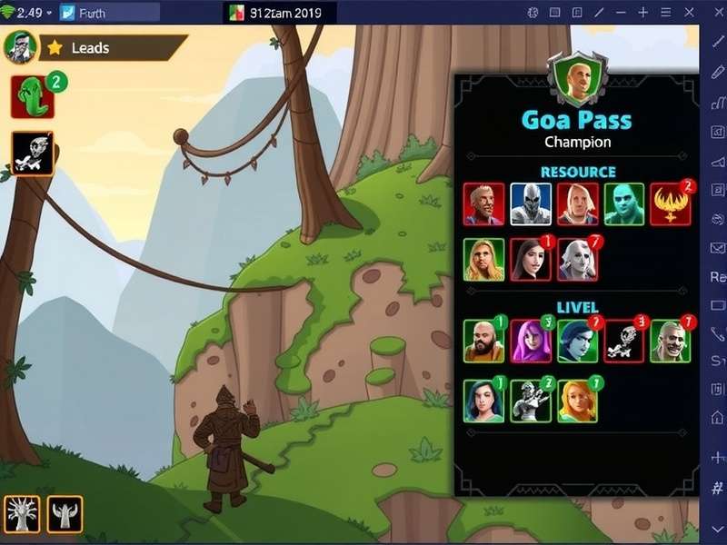 Goa Pass Champion strategy screen showing resource management