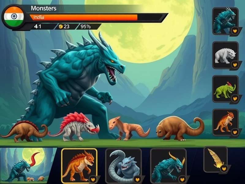 Monstrous Moves India gameplay screenshot showing monster battle