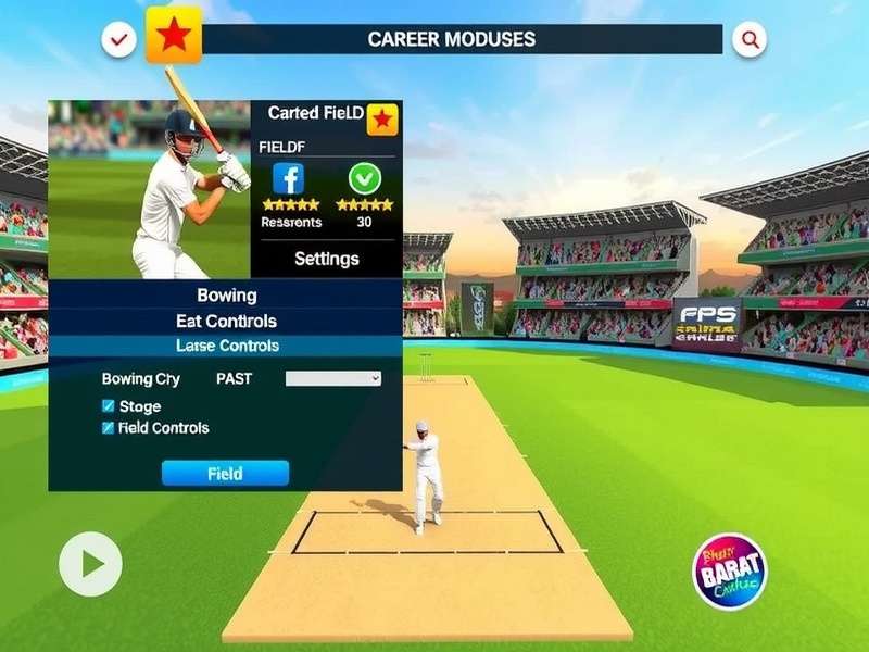 Bharat Cricket Challenge gameplay screenshot showing batting interface