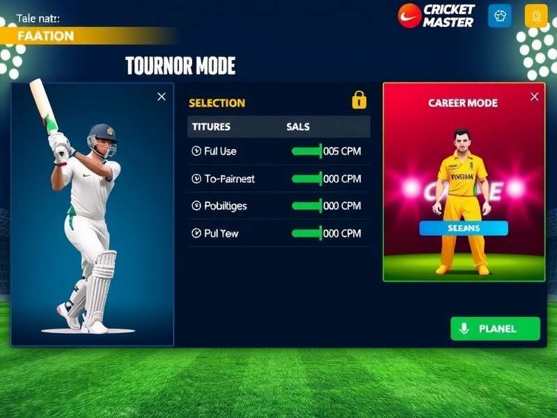 Cricket Blast Master tournament mode selection screen