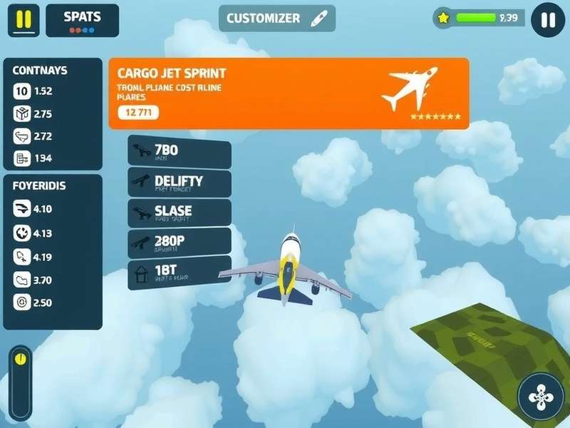 Cargo Jet Sprint gameplay screenshot showing cargo plane and delivery interface