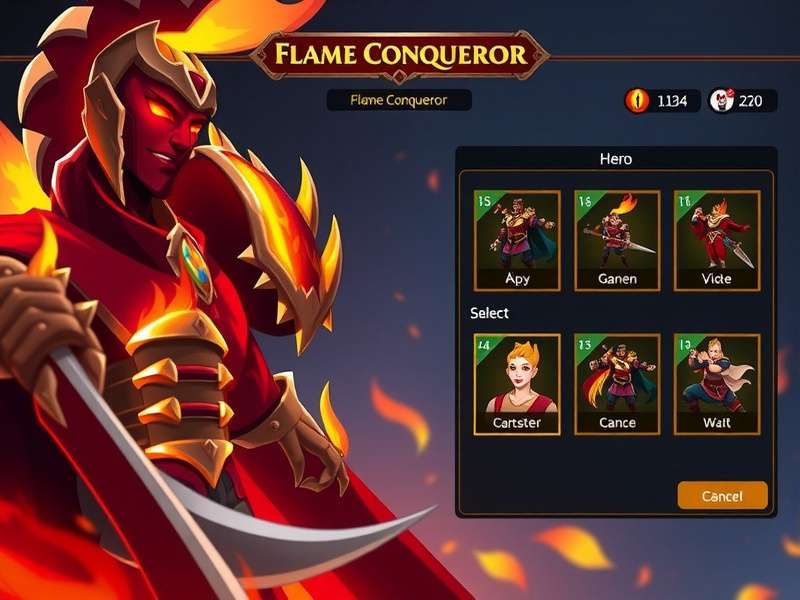 Flame Conqueror character progression screen