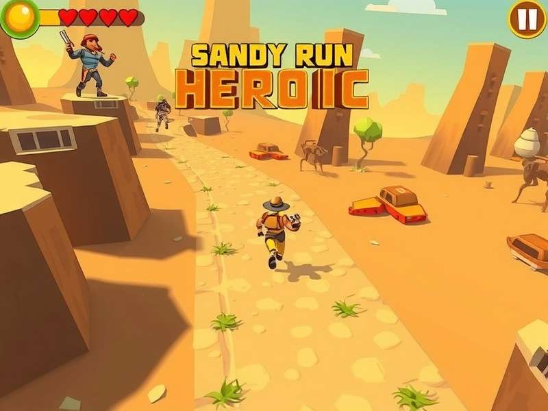 Sandy Run Heroic gameplay screenshot showing character running through desert landscape